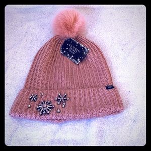 PINK knit hat with furry pompom and bling from VS!